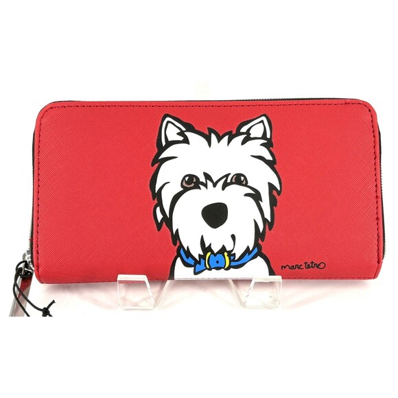 NWT Marc Tetro 8” Red With White Westie Zip Faux Leather Wallet w/Box - Picture 2 of 6